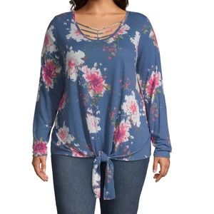 Boutique + Long Sleeve Knot Front T-Shirt